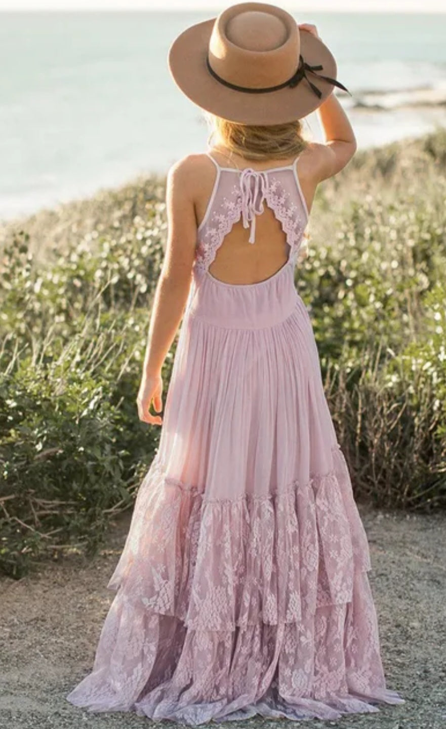 Mauve Lace Maxi Dress